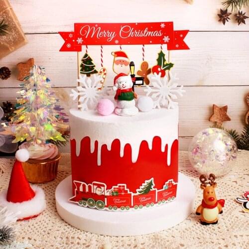 Merry Christmas Cake Toppers Cartoon Xmas Tree Cake Decor Snowman Happy New Year Cupcake Toppers Decor For Party Home 2021 Noel