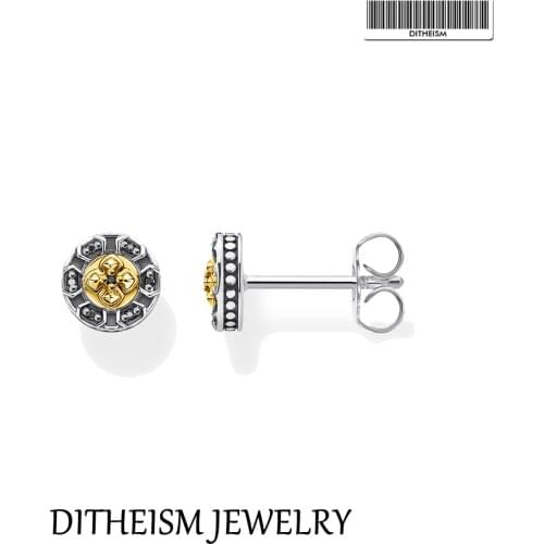 Ear Studs Cross 925 Sterling Silver Golden With Black Stones 2021 New Fine Jewerly Earrings Delicate Myths Vintage Bijoux Gift