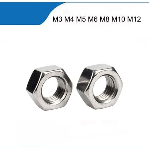100pcs A2 304 Stainless Steel Hex Hexagon Nut for M1 M1.2 M1.4 M1.6 M2 M2.5 M3 M4 M5 M6 M8 M10 M12 M16 M20 M24 Screw Bolt
