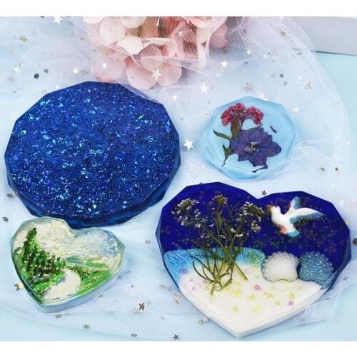 Triangular Cut Round Heart Resin Coaster Silicone Mold Casting Molds DIY Handmade Epoxy UV Resin Crafts Mould Tools