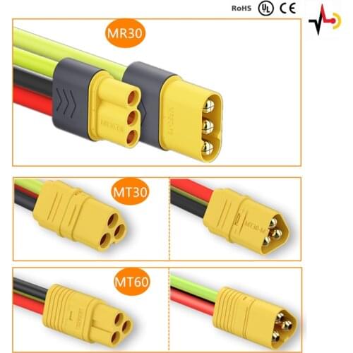 MR30 MT30 MT60 Connector Plug Socket Cable Wire Female Male 3 Pins for Drone Helicopter Li Lithium Ion Battery Amass Gold-Plated