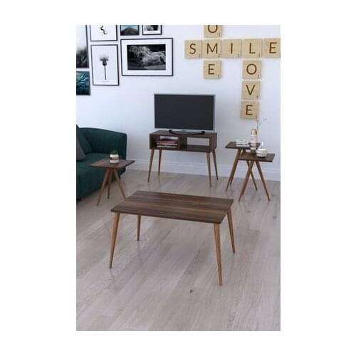 Modern Tv Stand, 3'lü Zigon Coffee table and Coffee table in the Middle-Walnut coffe table table bassee