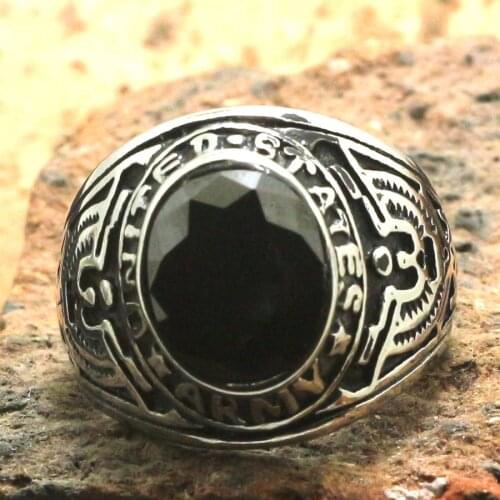 316L Stainless Steel Cool United States Army Black Stone Classic Ring