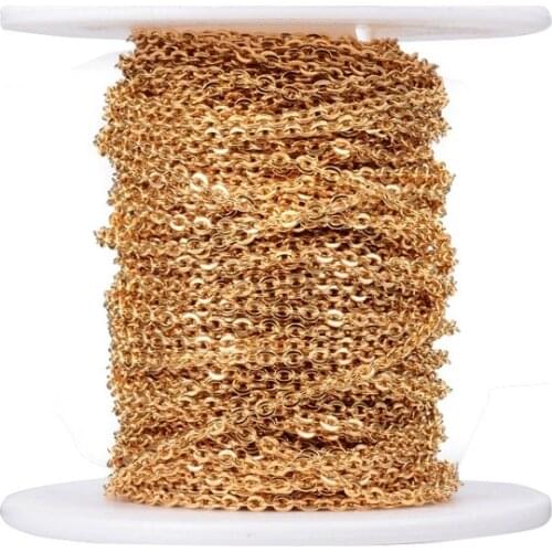 20m/roll Soldered 304 Stainless Steel Cable Chains with Spool for Jewelry Making DIY Bracelet Necklace Golden 2.5x2x0.5mm