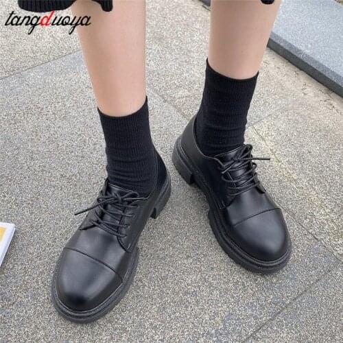 Lolita Gothic Round Head Mary Jane Shoes Japanese College Girl JK Uniform PU Leatehr Platform Strap Waterproof Black Shoes