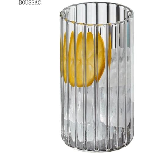 Japanese style vertical pattern glass single-layer thick ins wind household cup heat-resistant tea cup transparent water cup