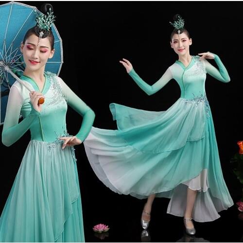 Fairy Flamenco Dance Dress Women Concert Outfits Performance Costume Green Ballroom Dance Wear Classical Dance Clothes DL7407