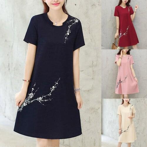 Women Short Sleeves Tunic Dress Elegant Party Loose Midi Dresses -OPK