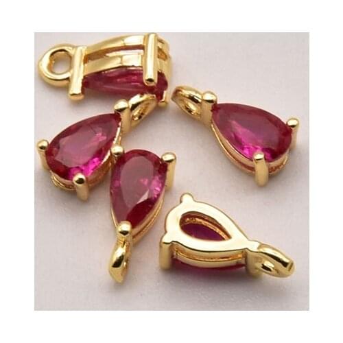 10 Pcs/Lot 8mm*4mm Rose Red Sapphire Brass Gold Plated Pendant Earring Making Supplies Wholesale Jewelry Lots Handmade JA0399