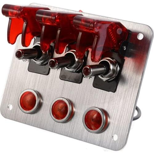 12V 20A Automotive Universal Aluminum 3 Toggle Switch Panel Red LED Lights For Car Trucks Boats Trailer Marine Switch