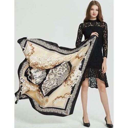 130*130cm TOP Silk lace fan luxurious Scarves Women Foulard Square Hijab Scarf Ladies Shawl wrap muffler pareo female hijab