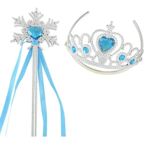 2pcs/set Princess Birthday Crown and Wand Kids Girl Christmas Party Stick Headband Cosplay Accessories Girls Birthday Supplies
