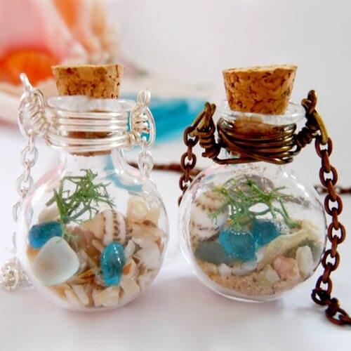 2PCS Lake Michigan Beach Sand and Sea Glass Shell Necklace,Bone Jewelry Taxidermy Jewelry,Romantic necklace gift for her