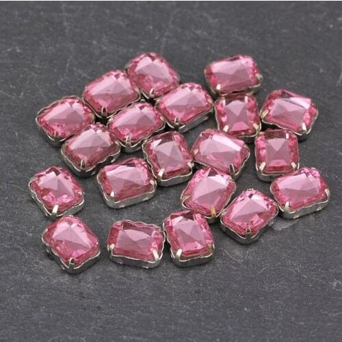 20pcs/lot Colorful Glass Rectangle Crystal Acrylic Rhinestone Silver Claw Flackback Sew Clothes Craft Wedding DIY Jewelry Making