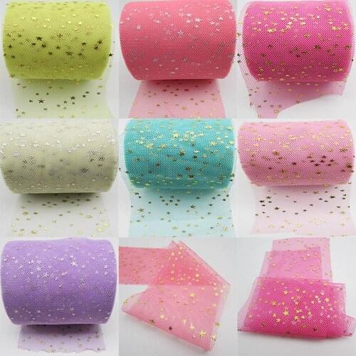 25Y/lot 50D 55mm Stars Gauze Tulle Net Mesh Legging ribbon for DIY sewing material childrens hair clip accessories