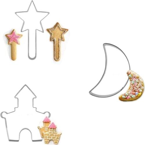 3pcs/set Magic Wand Gingerbread House Moon Molds for Cookies Egg Pasta Cutter Mousse Ring Small Kitchen Knives Appliances