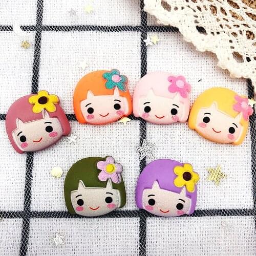 6Pcs 22mm 5colors Beautiful Girl Pattern Charm Resin Made DIY Necklace Jewelry Finding