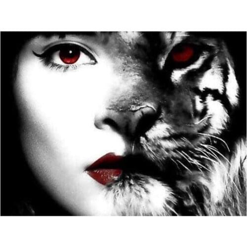 Women diamond painting by number beauty beast mosaic art canvas tiger embroidery stickers rhinestone picture puzzle wall paper