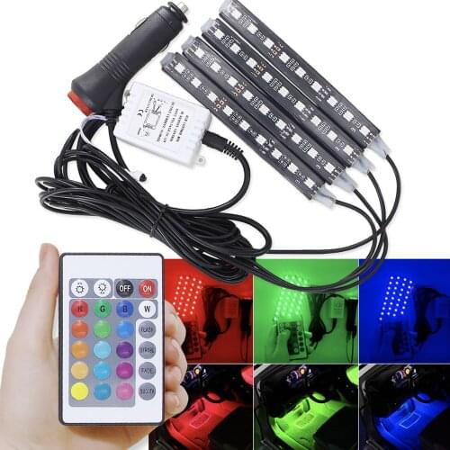 Car RGB LED Strip Light LED Atmosphere Lamps Car Interior Light With Remote 12V Strip Lights Colors Car Styling Lamps