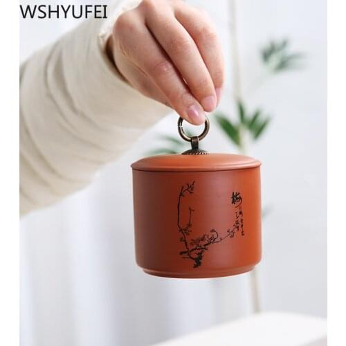 Chinese Purple Clay tea jar travel tea bag storage box Portable Sealed Tea caddy coffee canister Kitchen spice organizer