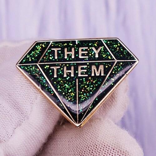 They Them Gender Pronouns Diamond Brooch Pins Enamel Metal Badges Lapel Pin Brooches Jackets Jeans Fashion Jewelry Accessories