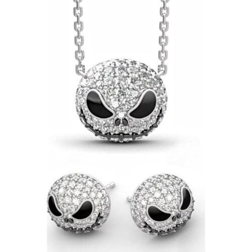 Gothic Crystal jack Skull Evil Demon Pendant Necklace for Women girl Punk Hip Hop Neck Chain Silver Color Goth Halloween Jewelry