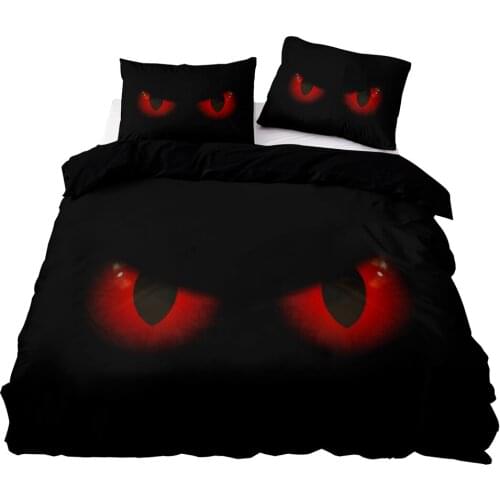 3D Printing Black Duvet Cover 210x210 Pillowcase 3Pcs,229x260 Quilt Cover,King Blanket Cover ,Red Eyes Pattern Bedding Set