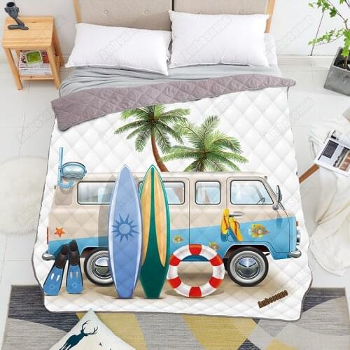 Print on Demand Summer Quilt Surfing Weekend Concept Coverlet Thin Quilts Custom Bedspread on The Bed Dorm Covers for Kids