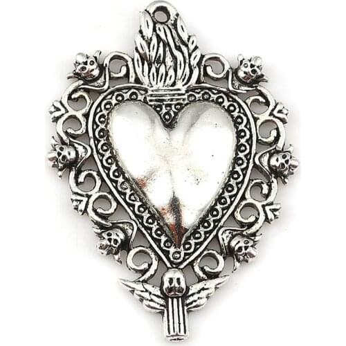 DoreenBeads Fashion Zinc Based Alloy Pendants Heart Silver Color Angel Jewelry DIY Findings Components 41mm x 28mm, 2 PCs