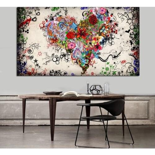 GOODECOR Modern Canvas Painting Abstract Colorful Flowers Heart Posters Prints Wall Art Picture for Living Room Home Frameless