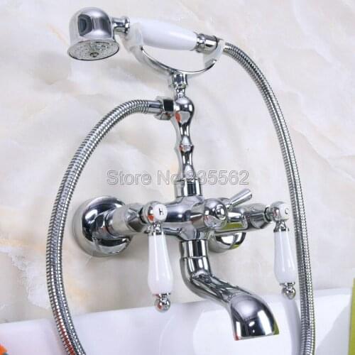 Chrome Brass Bathtub Faucets Wall Mounted Bathroom Mixer Tap With Hand Shower Head Bath & Shower Faucet Lna202