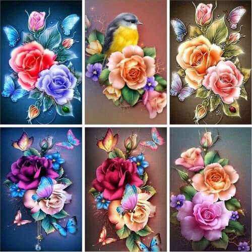 Huacan Full Diamond Embroidery Rose 5D Diamond Painting With Square Rhinestones Flower Mosaic Cross Stitch Decoration For Home