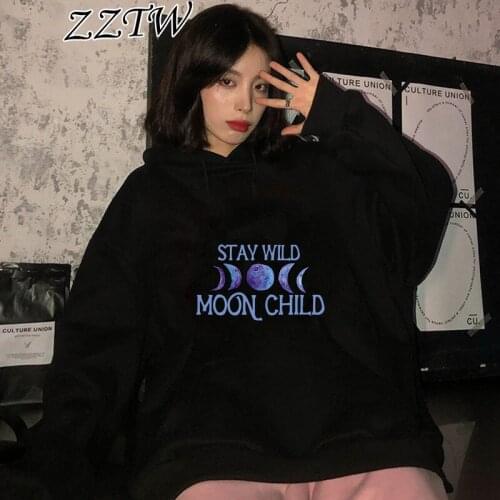 Graphic Hoodie STAY WILD MOON CHILD letter print Hartajuku long sleeve Goth Hoodie for women tops Hoodie fashion funny Hoodie