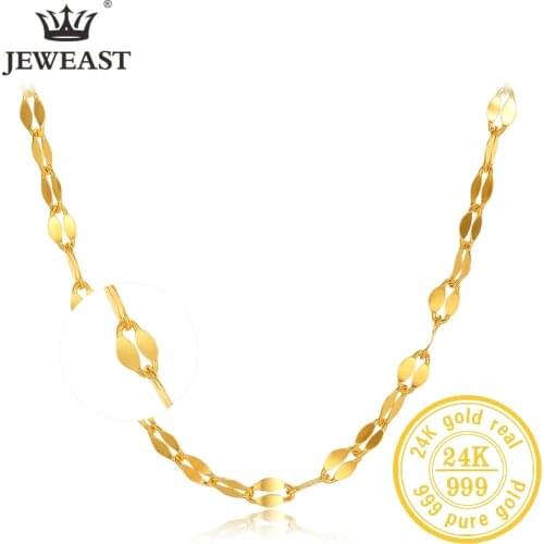 JLZB 24K Pure Gold Necklace Real AU 999 Solid Gold Chain Smooth Brightly Upscale Trendy Classic Party Fine Jewelry Hot Sell New