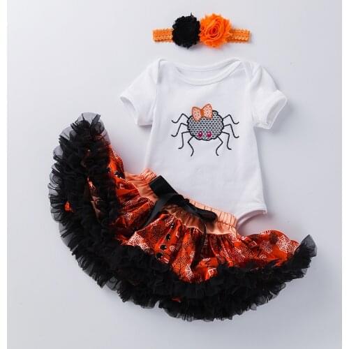 3PCS Newborn Baby Girls Halloween Party Clothing Cotton Short Sleeve Romper Skirt Costume