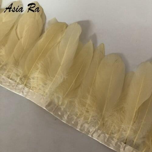 Champagne Goose Feather Trims 10 Meters Dyed Geese Feather Ribbons /15-20cm Goose Feather Fringes Goose Plume Strip For Skirts