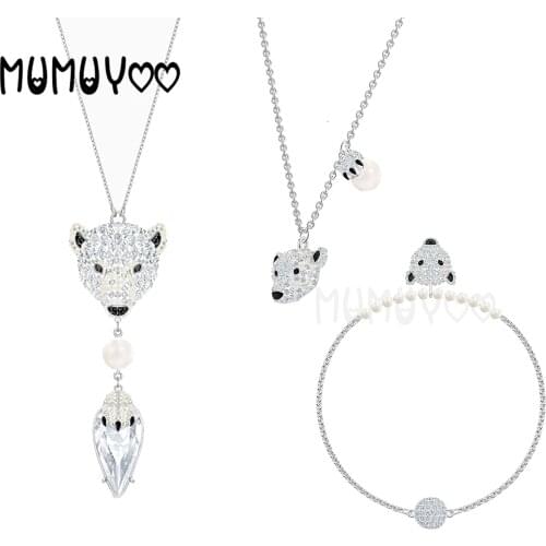 Fashion Jewelry SWA New Polar Bear Winter Polar Bear And Bear Claw Decoration Crystal Necklace Female Sweater Jewelry Gift