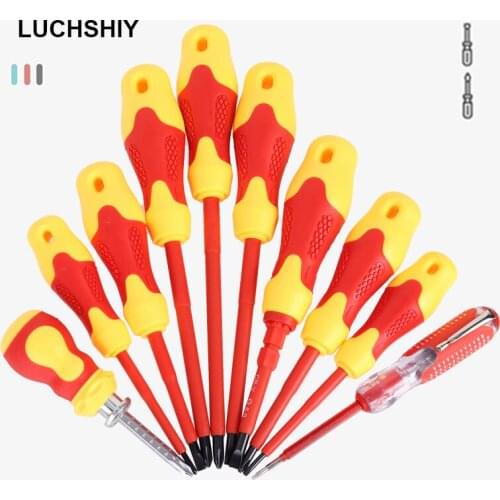 10 Pcs Insulated Screwdriver Set Multitool Removable Magnetic Bits Slotted Phillips Electrician Pen Household Repair Hand Tools