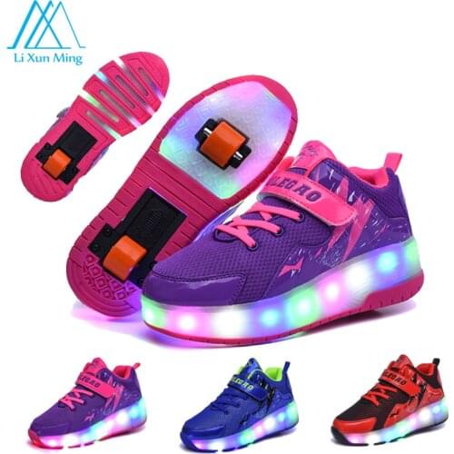 LED Light Shoes, Childrens Roller Shoes, Skates, USB Charging Lights, Inline Skating, Single-wheel And Double-wheel High Heels