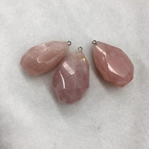 Wholesale10pcs Faceted Rose Pink Quartz Drop Pendant,For Gem Stone Jewelry Necklace,Approx 45mm