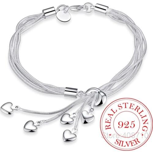 New Arrival 925 Sterling Silver Bracelets Elegant Multilayer Love Heart Tassel Pendant Chain Bracelet For Women Fine Jewelry
