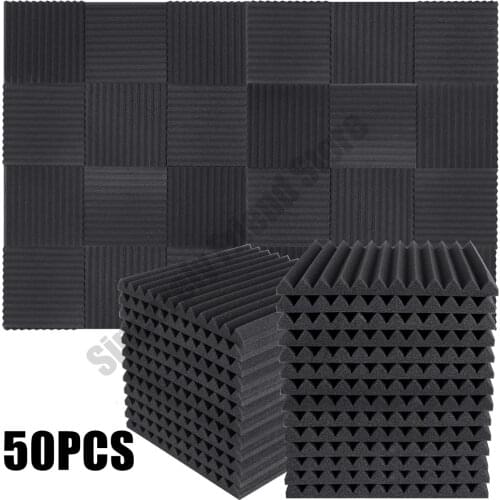 50PCS 30x30x2.5cm Acoustic Foam Studio Soundproofing Panels Wedges Soundproof Absorption Treatment Sponge Tile Sealing Strip