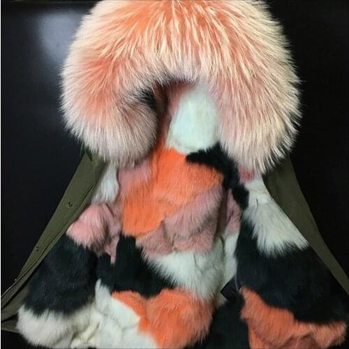 Women real fox fur coat long parkas women natural raccoon fur collar hooded thick warm fur parka winter jacket