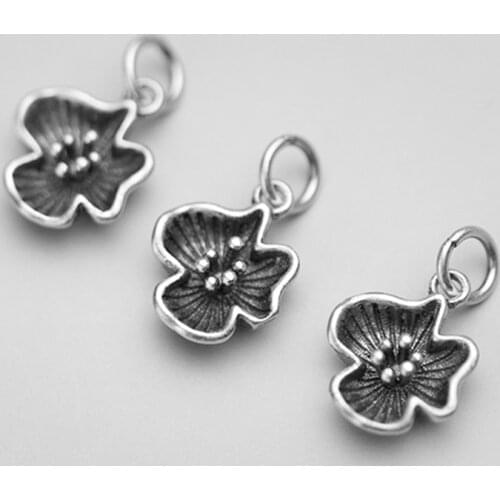 925 Sterling Silver Pretty Stereo Flower Charms Handmade Ornament Silver Dangle Pendant For Bracelets Necklace DIY Jewelry Make