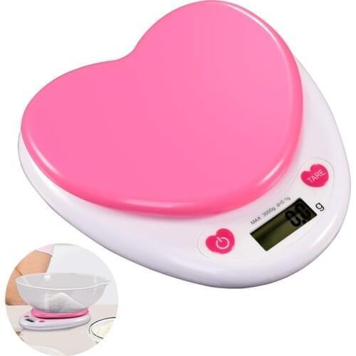 Portable Digital Kitchen Scale LCD Monitor Auto Zero Auto Poweroff Solid Heart Shape Gift For Measuring Weight Food Water Powder
