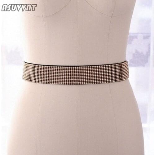 Fashion Women Belts For Bride Wedding Dress Rhinestone Skinny Stretch Elastic Waistband Dress Waist Belt For Lady Party