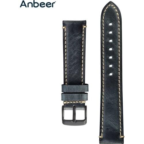 Anbeer Genuine Leather Watch Strap 18mm 20mm 22mm 24mm Saddle Business Pilot Style Watch Band for Men Replacement Watchband