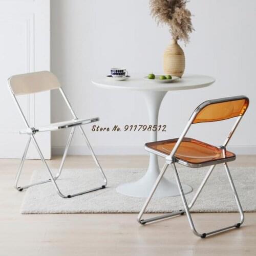 Nordic transparent folding chair simple plastic backrest ins net red makeup color dining chair crystal acrylic chair
