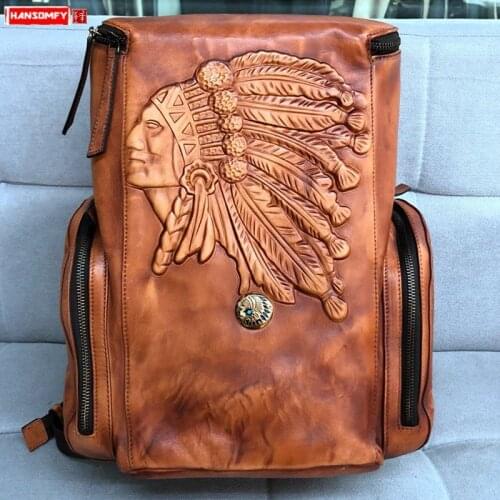 Vintage Leather Mens Backpack Casual Computer Bag Men Travel Backpacks Schoolbag Retro Simple Polishing Old Distressed Leather