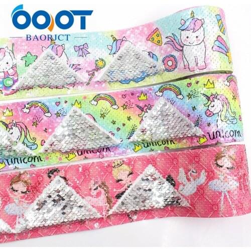 I-19410-902 , 2y Printing reversible sequin Ribbon Shiny Glitter Cartoon 3'' Ribbon DIY Handmade Materials Hairbows Accessories